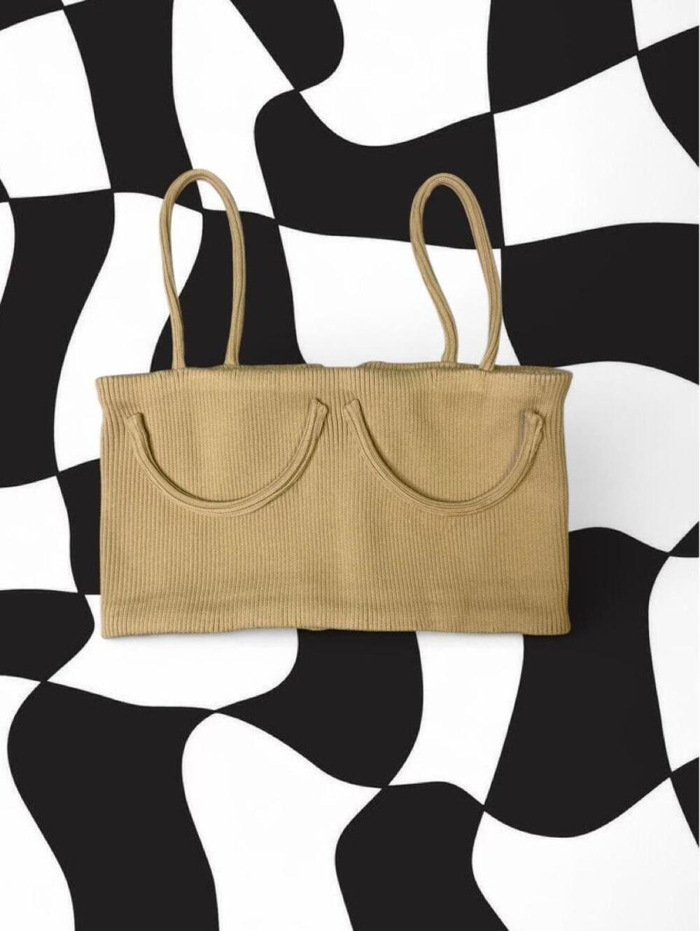 Paperlll ribbed crop top in tan & cream